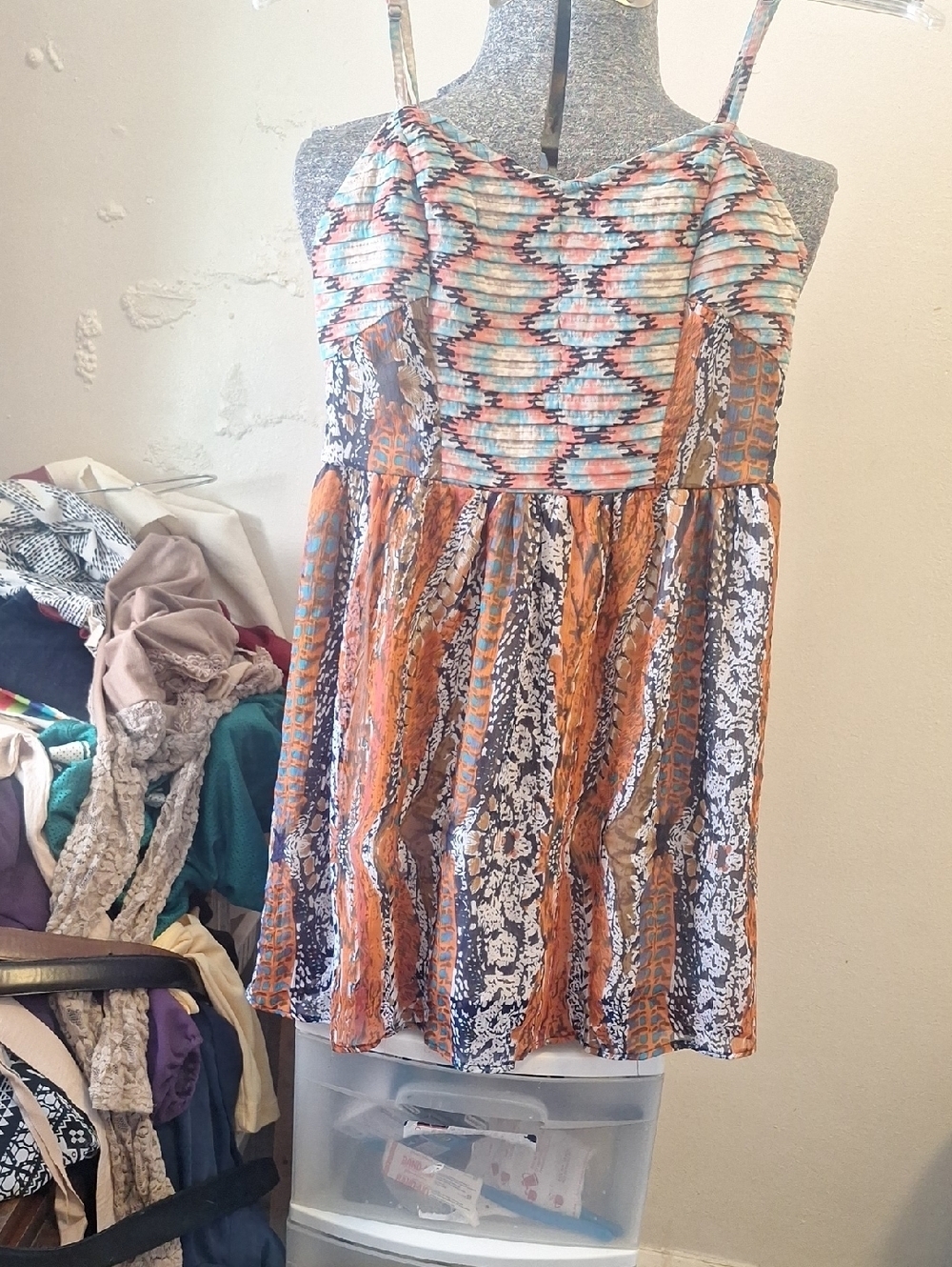 Band of Gypsies Multi-Print Maxi Dress in Orange & Teal